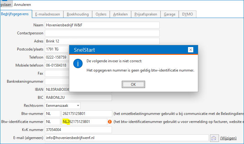Melding De volgende invoer is niet correct Het opgegeven nummer is